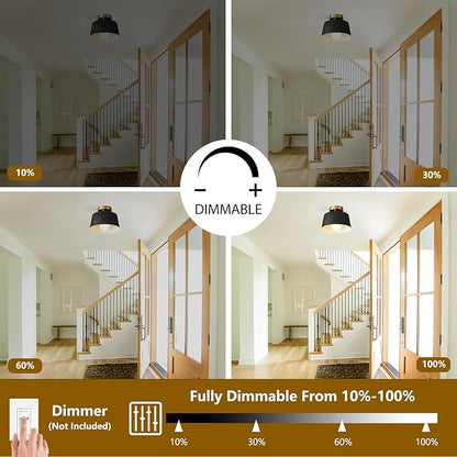 Modern Semi Flush Mount Ceiling Light 3 Pack,Metal Ceiling Light Fixture,E26 Ceramic Lamp Head,Black and Gold Ceiling Lamp for Hallway Kitchen Entryway Bedroom Laundry Room (10Inch)