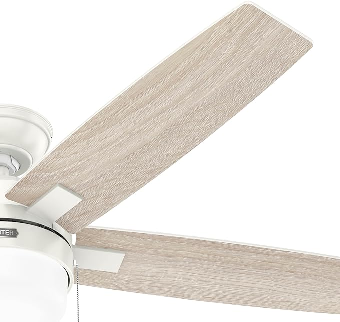 Hunter 52 inch Indoor Ceiling Fan with LED Light - White Ceiling Fan with Pull Chain, for Bedroom or Living Room, Standard Mount, No Remote, 5 Blades, Includes Bulbs - Anisten 52487, Fresh White