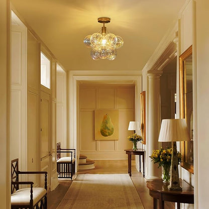 GoYeel Semi Flush Mount Ceiling Lighting 14.17", Modern Chandelier Gold Globe Colorful Bubble Ceiling Light Fixture with 9 Chromatic Glass Ball for Foyer Kitchen Bedroom, Include E26 Bulb