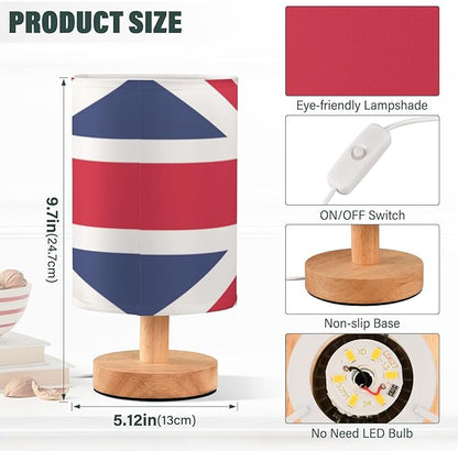 Table Lamp British Flag England London Union Jack Nightstand Lamp with Wood Base Fabric Lamp Shade Bedside Desk Lamp for Living Room Bedroom Kids Room Office