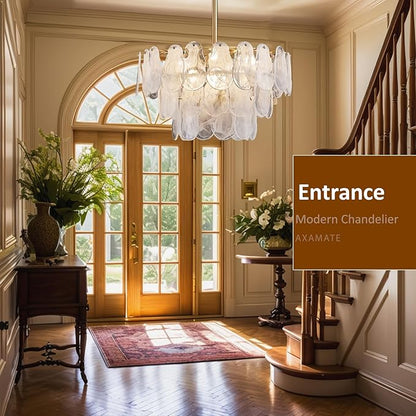 24in Gold Crystal Chandelier Modern Pendant Lighting 6-Light Round Crystal Chandeliers for Kitchen Island Cloud Glass Multi-Tier Light Fixture for Dining Room, Living Room, Kitchen