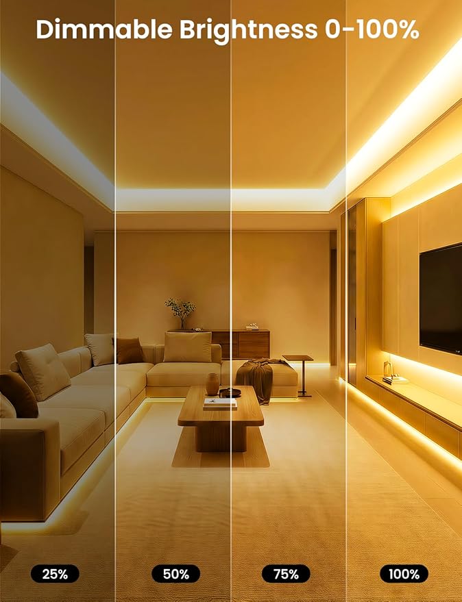 COB LED Strip Light 32.8ft, Dimmable 2300K-6500K White CCT Tunable, DC 24V Cuttable LED Tape Light, High Density 6080 LED 48W CRI 90, APP Remote Control, Music Mode, For Home DIY, Living Room, Bedroom