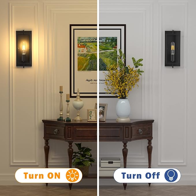 FadimiKoo Farmhouse Black Wall Sconces, Vintage Wall Sconces Lighting Set of 2, Indoor Rustic Hardwired Wall Decor for Living Room Bedroom Hallway