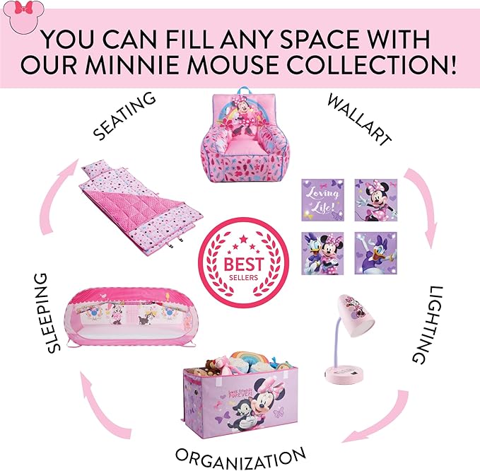 Idea Nuova Disney Minnie Mouse Table Lamp,Plush Pink Base with Decorative Shade, Kids Bedroom or Nursery Lighting, Cute Character Lamp for Girls