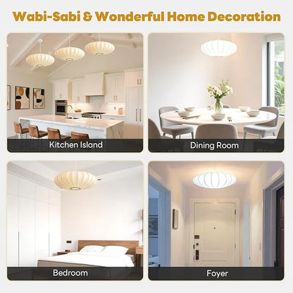 19.7in Lantern Pendant Light, 3-Light Imitation Silk White Bubble Pendant Lighting Fixture, Hanging Lamp Simple Chandelier for Living Dinning Room Kitchen Island Bedroom Restaurant Cafe
