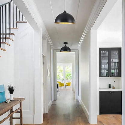 Pendant Lighting for Kitchen Island, 2 Pack 12" Dome Pendant Light Fixtures with Black and Gold Finish Farmhouse Industrial Hanging Pendant Light for Dining Room Restaurant Cafe Entryway