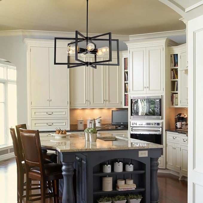 23.6” Black Chandelier for Dining Room 6 Light Kitchen Chandelier over Table Farmhouse Dining Room Light Fixtures Over Table,Hanging Pendant Light Fixture with Adjustable Height for Entryway,Foyer