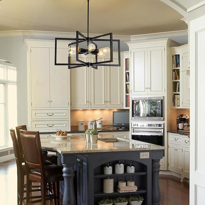 23.6” Black Chandelier for Dining Room 6 Light Kitchen Chandelier over Table Farmhouse Dining Room Light Fixtures Over Table,Hanging Pendant Light Fixture with Adjustable Height for Entryway,Foyer