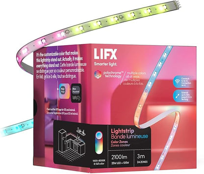 LIFX Supercolor Smart LED Strip Lights 10ft (120" Kit), Color Changing Multizone RGB + Tunable White, 24 Color Zones, 2.4GHz, No Hub, Apple HomeKit, Alexa & Google Home, Music Sync, Dimmable