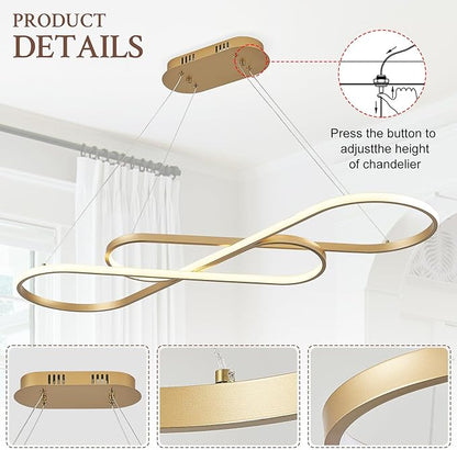 Modern LED Chandelier Gold Dimmable LED Pendant Light for Dining Room Light Fixture Over Table Modern Kitchen Island Lighting High Ceiling with Remote for Living Room(42 Inch, 3000K-6500K)
