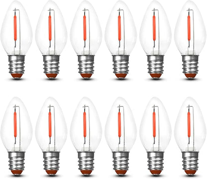 Feit Electric BPC7/R/LEDG2/2/6 0.6W 7W Equivalent Candelabra Base Christmas Holiday Decorative LED C7 Light Bulb, 2.15" H x 1" D, Red, 12 Count