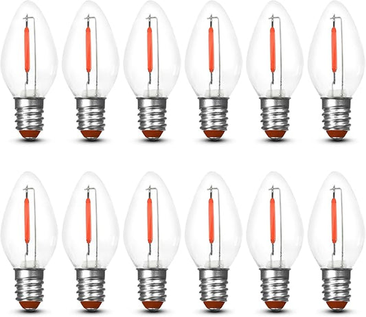 Feit Electric BPC7/R/LEDG2/2/6 0.6W 7W Equivalent Candelabra Base Christmas Holiday Decorative LED C7 Light Bulb, 2.15" H x 1" D, Red, 12 Count