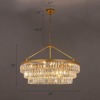 TOCHIC Gold Crystal Chandelier for Bedroom, 29" Modern Farmhouse Chandelier Light Fixture for Dining Living Room, Adjustable Round Hanging Chandelier for Kitchen Island, Foyer, Entryway