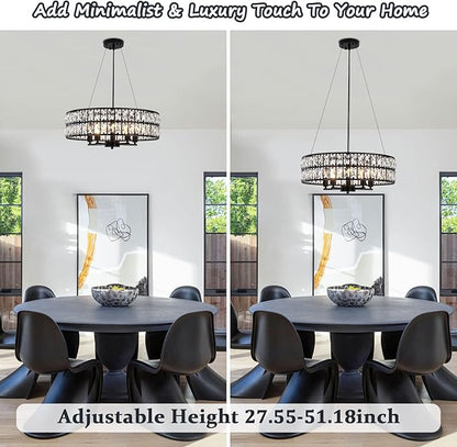 Modern Black Crystal Chandelier, 5-Light Round Crystal Chandeliers for Dining Room, 20" Contemporary Chandelier for Entryway, Living Room, Bedroom, Kitchen, Foyer Hanging Ceiling Lighting Fixtures