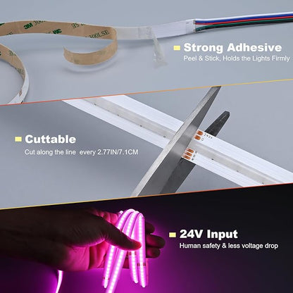 JOYLIT 32.8FT/10M COB LED Strip Lights RGBW, 24V RGB+6000K Cool White Color Changing Flexible Dimmable Tape Light, No Dark Spots, 784LEDs/M High Density Cuttable Adhesive Light Strip for Indoor