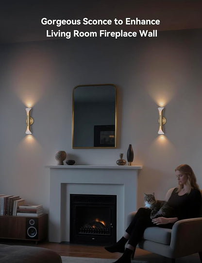 Tubicen Wall Sconces Gold Movie Theater Sconces Wall Lighting Up and Down 15.7" H Hardwired Dimmable Indoor Mid Century Modern Wall Lights for Living Room Bedroom Hallway Stairway Entry