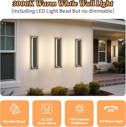 Modern Outdoor Wall Lights -𝟐𝟒 𝐈𝐍 Long Exterior Lighting Fixtures,Black LED Outdoor Wall Sconce Use for House,Porch,Garage,Front Door, Patio,IP65 Waterproof,3000K Warm White,24W,2 Packs