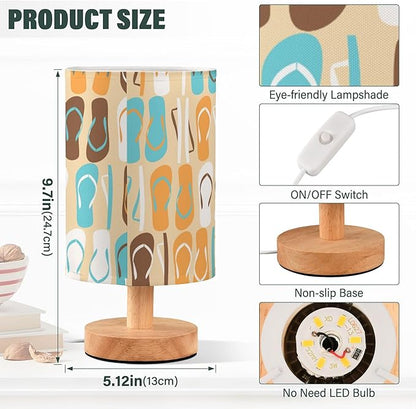 Table Lamp Flip Flops Summer Pattern Nightstand Lamp with Wood Base Fabric Lamp Shade Bedside Desk Lamp for Living Room Bedroom Kids Room Office