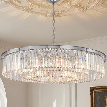 Crystal Chandelier Chrome 18-Lights 3-Tier Modern Luxury Pendant Ceiling Lights Fixture for Dining Room Living Room Bedroom Chandeliers Lighting