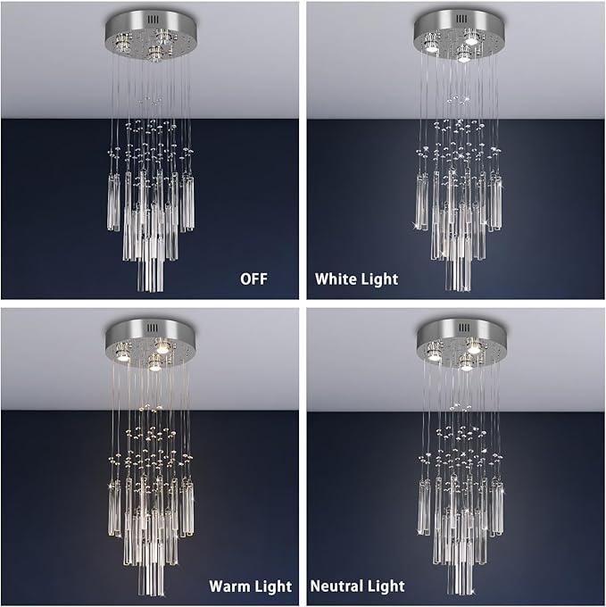 FRIXCHUR 11.8" Modern Crystal Chandelier 33.5" High Ceiling Chandeliers Small Bathroom Chandelier for Entryway Hallway Foyer Staircase