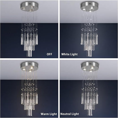 FRIXCHUR 11.8" Modern Crystal Chandelier 33.5" High Ceiling Chandeliers Small Bathroom Chandelier for Entryway Hallway Foyer Staircase