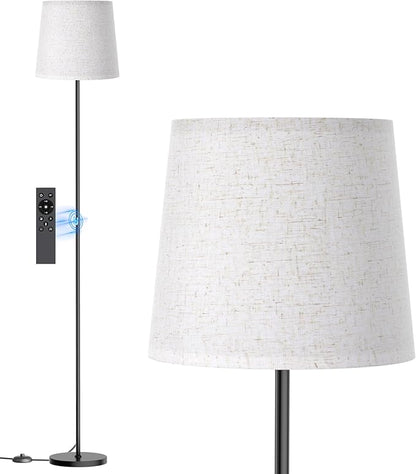 SIBRILLE Floor Lamp with Linen Shade - 62" Dimmable LED Standing Lamp with Remote Control, 9W E26 Bulb Included, 3000-6000K, Modern Floor Reading Light for Bedroom Living Room Office Corner, Black