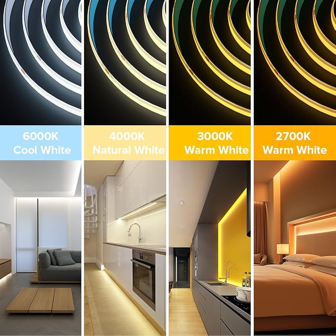 BTF-LIGHTING FCOB COB LED Strip Flexible High Density Uniform Light 9W/m 32.8FT DC24V Warm White 3000K 480LED/m CRI 90+ 8mm Width for Home Indoor Decor(No Adapter or Controller)