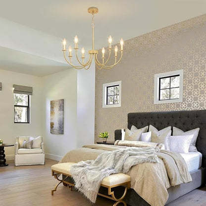8-Light Gold Chandeliers for Dining Room, Farmhouse Dining Room Light Fixtures, Rustic Candle Chandelier Light Fixtures for Living Room, Kitchen, Staircase, Entryway, Foyer