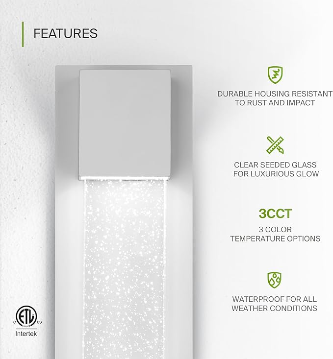 ASD LED 24" Bubble Glass Wall Light Fixture, Outdoor & Indoor Seeded Sconce | 3CCT, Waterproof, Dimmable, ETL Listed | 20W 600LM 3000-5000K 100-277V | Exterior Lantern, Porch Lighting | White, 4 Pack
