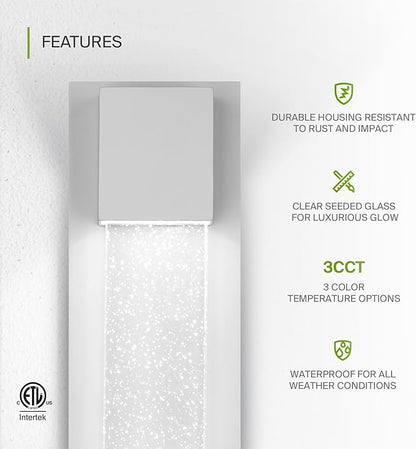 ASD LED 24" Bubble Glass Wall Light Fixture, Outdoor & Indoor Seeded Sconce | 3CCT, Waterproof, Dimmable, ETL Listed | 20W 600LM 3000-5000K 100-277V | Exterior Lantern, Porch Lighting | White, 4 Pack
