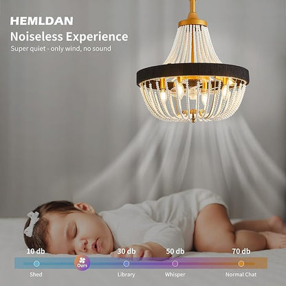 20 Inch Bohemian Empire Ceiling Fan Light 7 Blades, Remote APP Control, Adjustable Chain, Quiet Operation Ideal for Hallway, Living Room, Bedroom (Gold Metal+White Wood Bead, 20" Rustic Style)