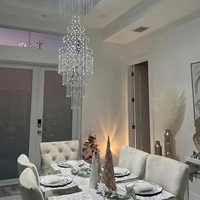 6-Light Flush Mount High Ceiling Chandelier, Modern Raindrop Crystal Chandeliers Pendant Light Foyer Chandelier Ceiling Led15.7 x 47.2 of CRYSTOP