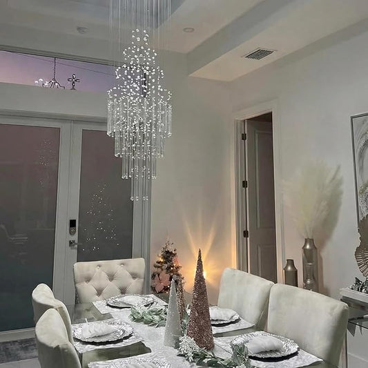 6-Light Flush Mount High Ceiling Chandelier, Modern Raindrop Crystal Chandeliers Pendant Light Foyer Chandelier Ceiling Led15.7 x 47.2 of CRYSTOP
