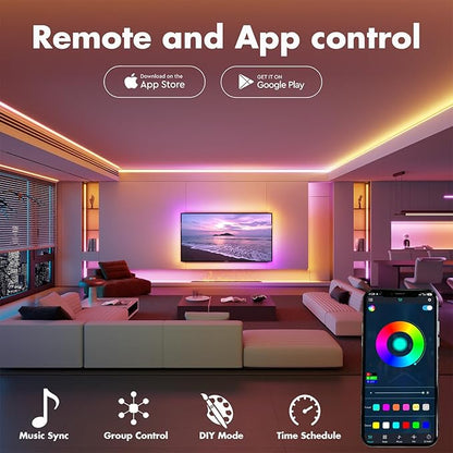 Led Lights for Bedroom 32.8FT Smart IC+RGB, Music Sync Color Changing Strip Lights, 24Key Remote+App Control Light Strip for BedHead,Underbed,Ceiling,Background Wall