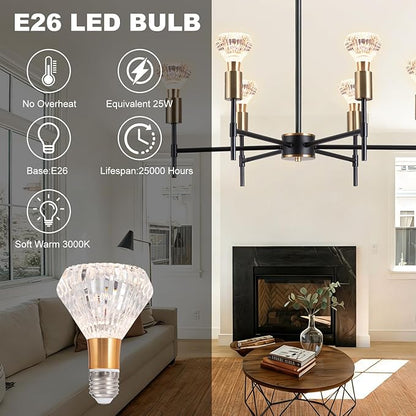 Black Crystal Pendant Light, Modern Black Restaurant Lighting Ceiling Pendant Light, Suitable for Kitchen Island Restaurant Lighting fixtures, with Light Bulbs