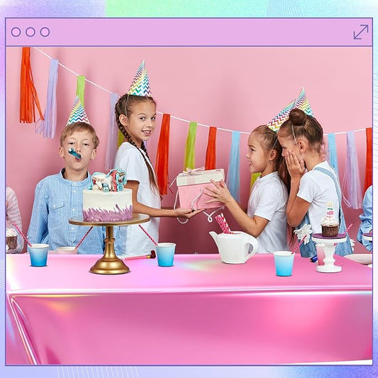 Oudain 3 Pcs Kpop Theme Party Purple & Pink & Silver Iridescent Party Tablecloth 54 x 108 Inch Plastic Rectangle Tablecloth Waterproof Table Cover for Kpop Theme Birthday Decoration
