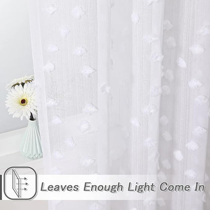 MYSKY HOME Pom Pom White Sheer Curtains for Bedroom Girls Room Curtains 72 Inches Long for Nursery Kids Light Filtering Boho Window Drapes, Rod Pocket, 52" Wide, 2 Panels