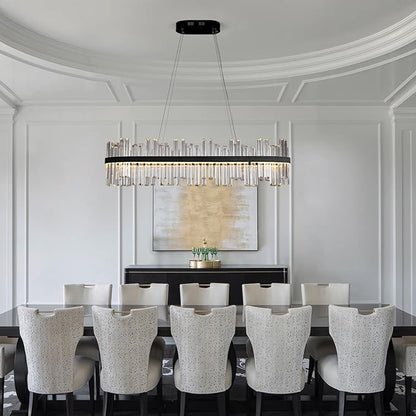 Black Led Modern Crystal Chandelier: 39.3" Rectangle Linear 3 Color Dimmable Chandeliers for Dining Room Over Table - Luxury Rectangular Contemporary Oval Light Fixture for Living Room Bedroom Foyer