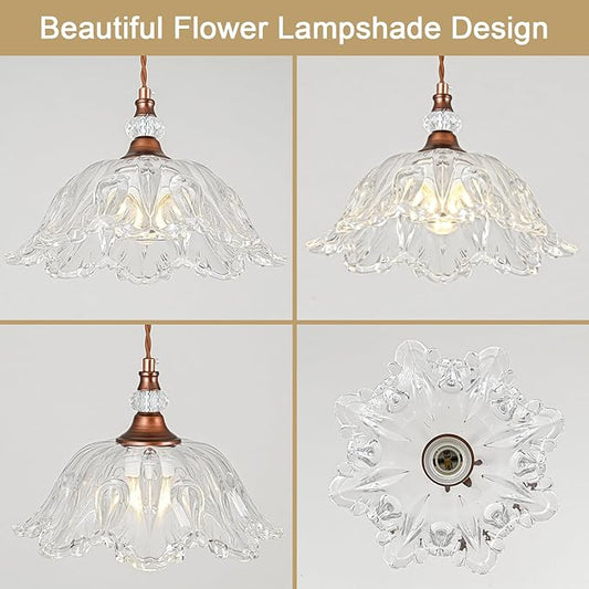 1 Piece Vintage Chandelier Light Fixtures with Crystal Glass Shade, Antique Red Bronze Finish Pendant Light for Kitchen Island, Hanging Light Fixture for Dining Room, Hallway, Living Room, Bedroom