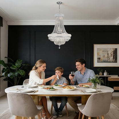 Crystal Chandeliers for Dining Room Light Fixture，Empire Style K9 Crystal Chandeliers for Entryway，18 Lights Chrome Luxury Lighting Fixtures for Living Room Bedroom Foyer Hallway D26 Inch