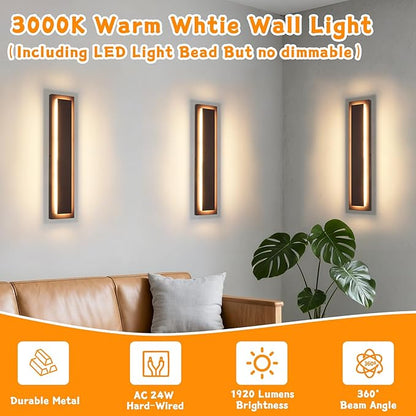 24 in Long Outdoor LED Wall Lights, Modern Exterior Garage Wall Light,Outside Light Fixtures for House,Patio,Front Porch,Brown Outdoor Wall Sconce Waterproof 1 Pack，AC Hard-Wired