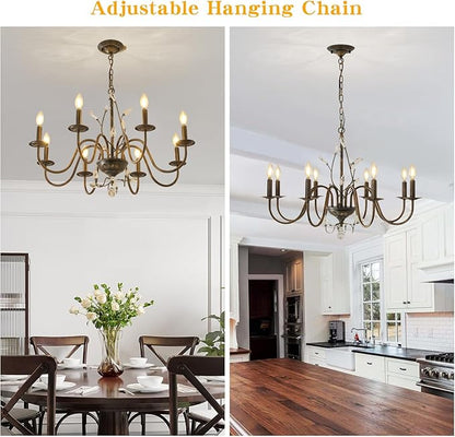 Farmhouse Crystal Chandelier,32 Inch Modern Flower Branch Oil-Rubbed Bronze Rustic Vintage Hanging Pendant Ceiling Light Fixture for Living Room Dining Room Bedroom Foyer Entryway