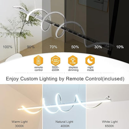 Modern LED Pendant Light Fixture,47.24inch Modern Chandelier Light Fixtures Dimmable with Remote 3000K-6500K Adjustable Color Temperature Brightness