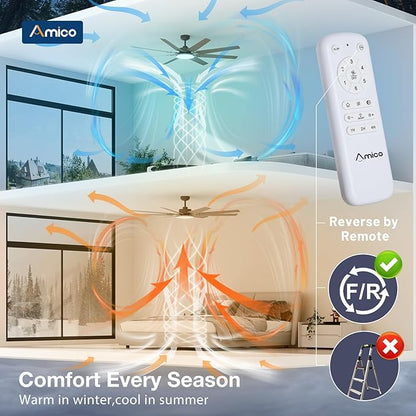 Amico 72 inch Farmhouse Bronze Ceiling Fan with Light, Large Energy Efficient Ceiling Fans with Remote, Reversible DC Motor, Dimmable 3CCT LED, Quiet Indoor/Outdoor for Living Room, Bedroom, Patio