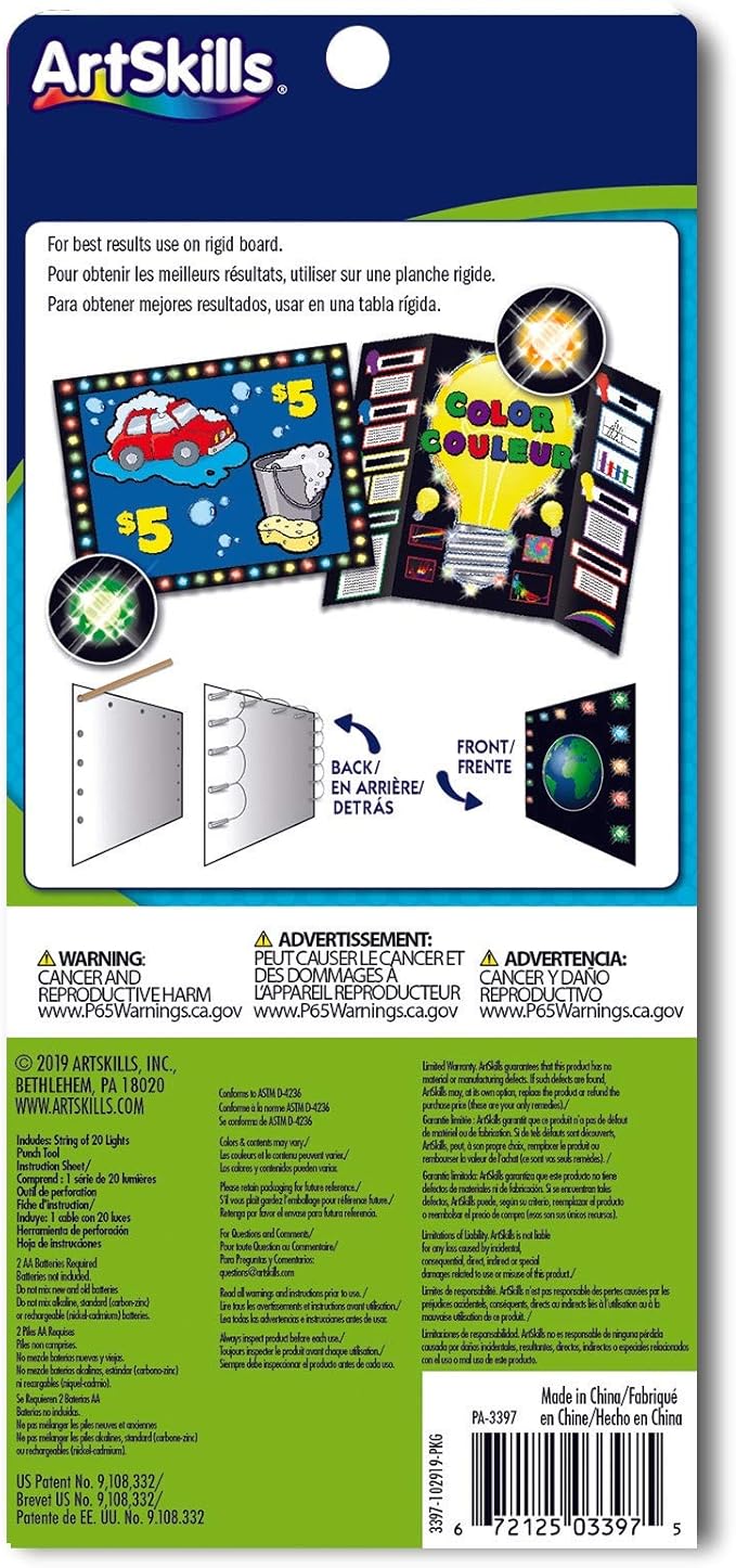 ArtSkills Rainbow Poster Lights, Poster Board Decorations, Sign Making & Science Fair Board Supplies, Battery-Operated String Light Kit, 20 Lights