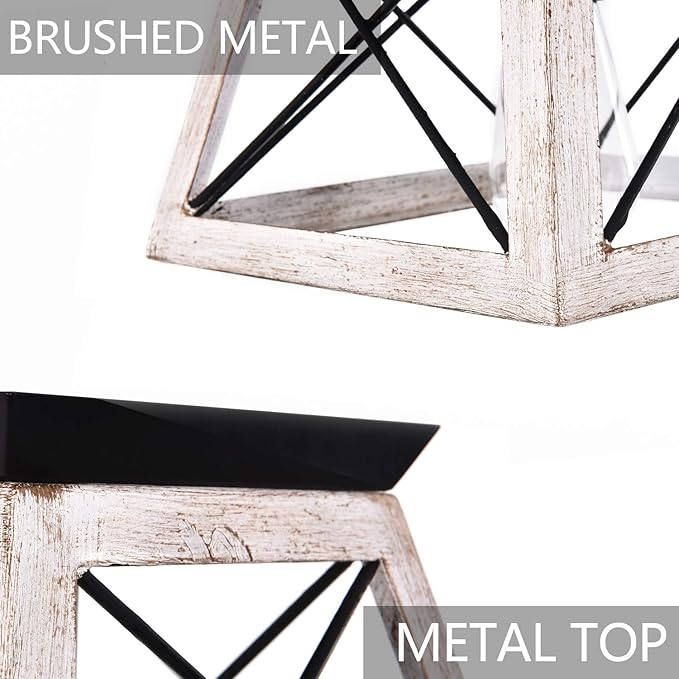 Luupyia 9.84Inches Farmhouse Ceiling Light Fixture Semi Flush Mount, White Square Farmhouse Ceiling Light, Rustic Metal Island Overhead Lighting Fixtures for Dining Room Entryway Living Room, E26