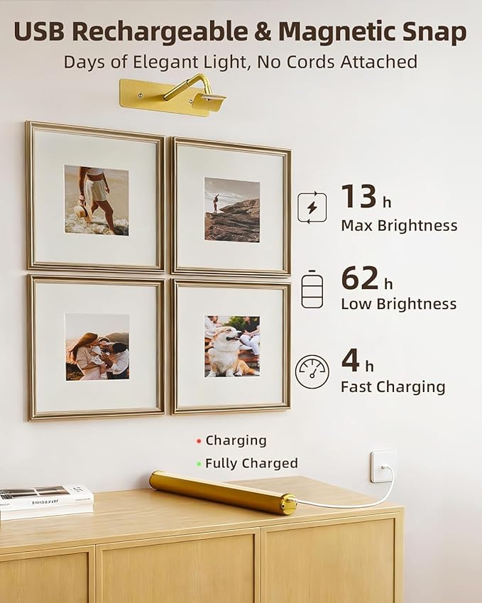 EZVALO 13in Picture Light for Wall, 4000mAh Rechargeable Art Light with Remote, RGB & 3 Color Temps, Battery Operated Wall Light for Paint, Photo - 2 Pack