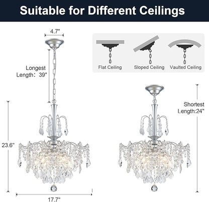 Modern Crystal Chandelier, Chrome Candle Chandeliers for Dining Room Lighting Fixtures Hanging, Kitchen Ceiling Hanging Pendant Light for Bedroom Living Room Kitchen Island Hallway