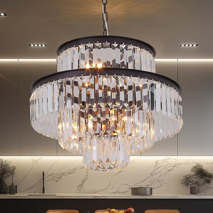 Crystal Chandelier Pendant Light Fixture 7-Light 4-Tier Brown Chandeliers for Dining Room, Bedroom, Entryway, Living Room