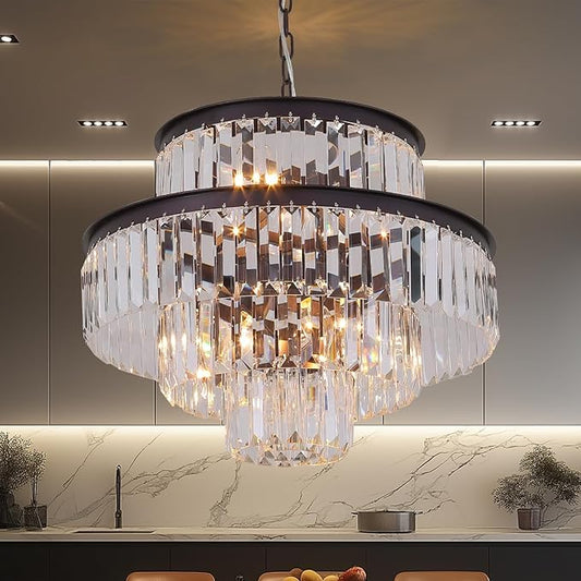 Crystal Chandelier Pendant Light Fixture 7-Light 4-Tier Brown Chandeliers for Dining Room, Bedroom, Entryway, Living Room